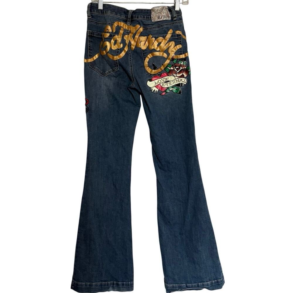 Ed Hardy True Love Love Eternal Flare Jeans Women’s 28 Y2K Tattoo Embroidered